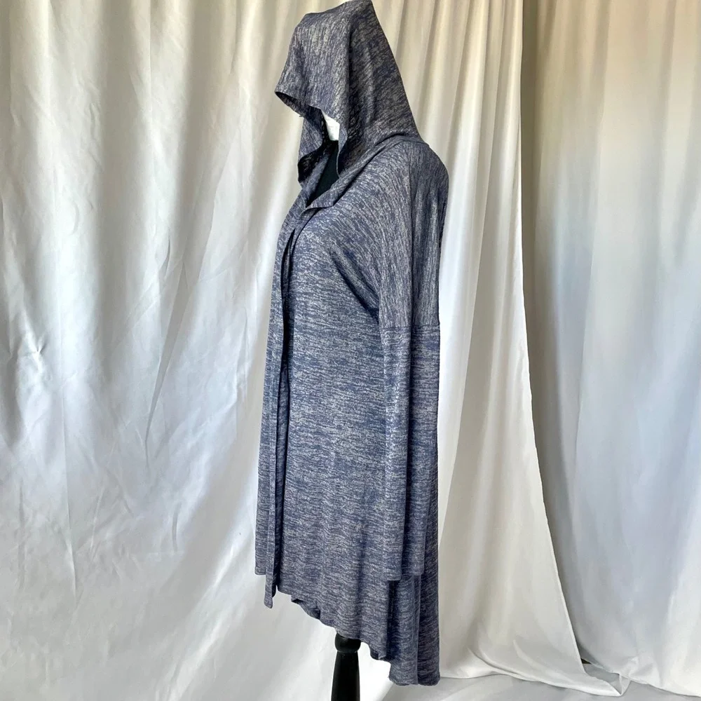 Vocal Hooded Blue Knit Duster Sz L Long Cardigan Rhinestone Stud Southwest Y2K
